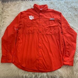 Columbia PFG Clemson Tigers Fishing Shirt Orange Long Sleeve Omnishade Men’s M